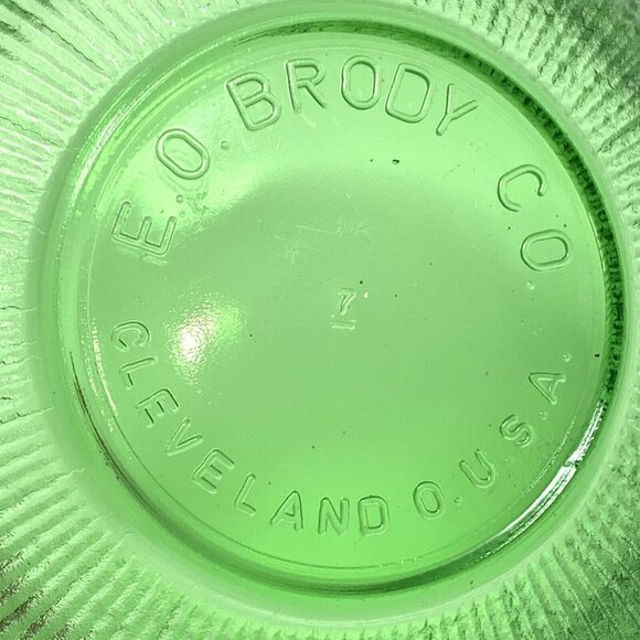 EO BRODY Glass Candy Bowl Emerald Green Ribbed Round Dish Vtg Cleveland USA - Picture 4 of 5